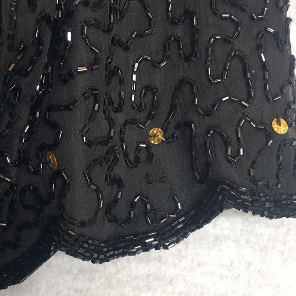 BEADED SILK Sequined Evening Special Occasion Formal Dressy w/Scalloped Edges - Picture 13 of 14